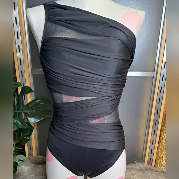 Miraclesuit • Black Sexy Ruched Slimming One Shoulder One Piece Swimsuit Summer